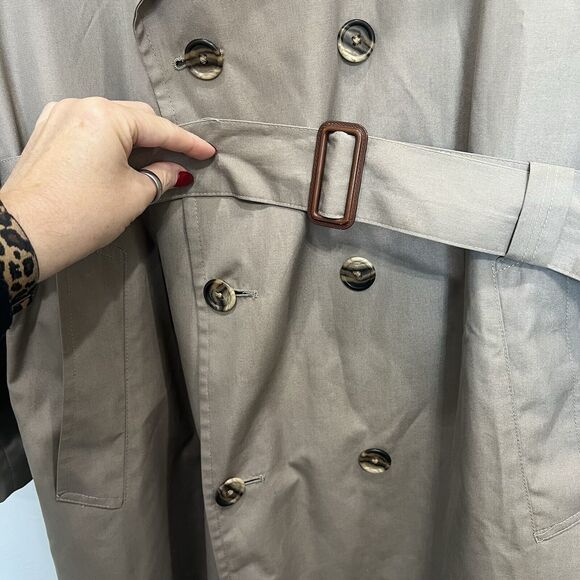 HART SCHAFFNER MARX 44L Trench Coat Tan Wool Blend Lining Double Breasted Men’s - Picture 6 of 16